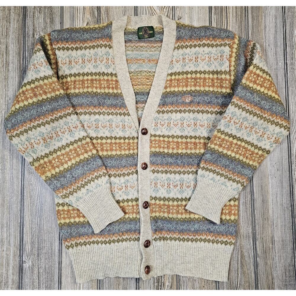 Vintage The Hunt Wool Blend Cardigan Fair Isle Argyle Sweater Womens M/L